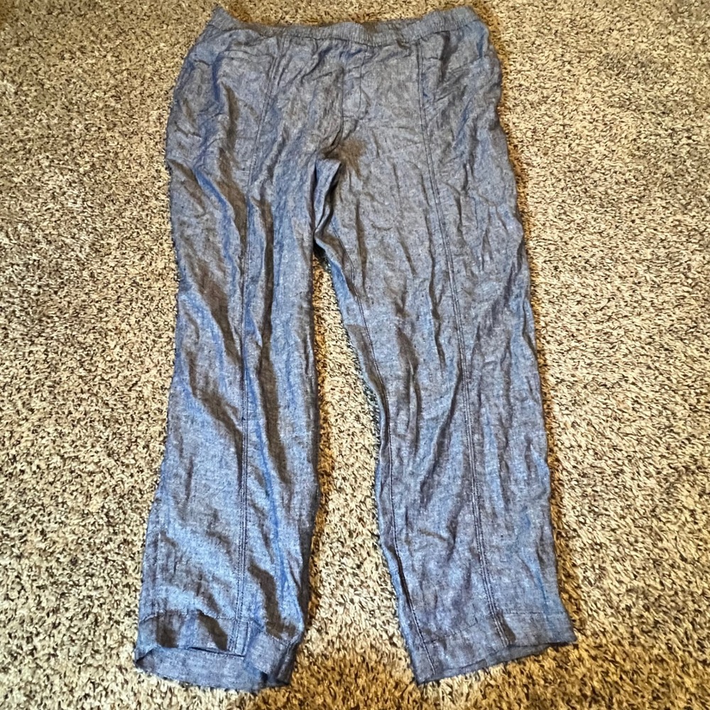 Old Navy Womens XL Blue Linen Blend Elastic Waist Straight Leg Pants Chambray